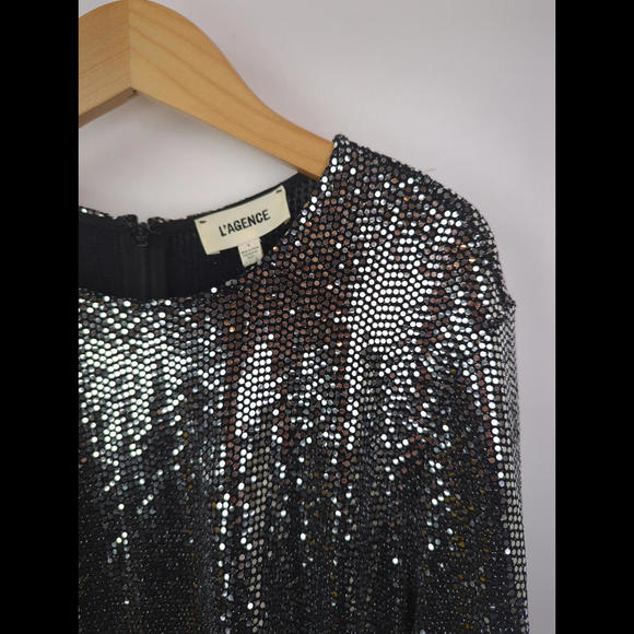 [SOLD] NWT $425 L'AGENCE Women's Sz US 4 S SUNNY Glitter Dress Metallic Silver - Picture 4 of 12